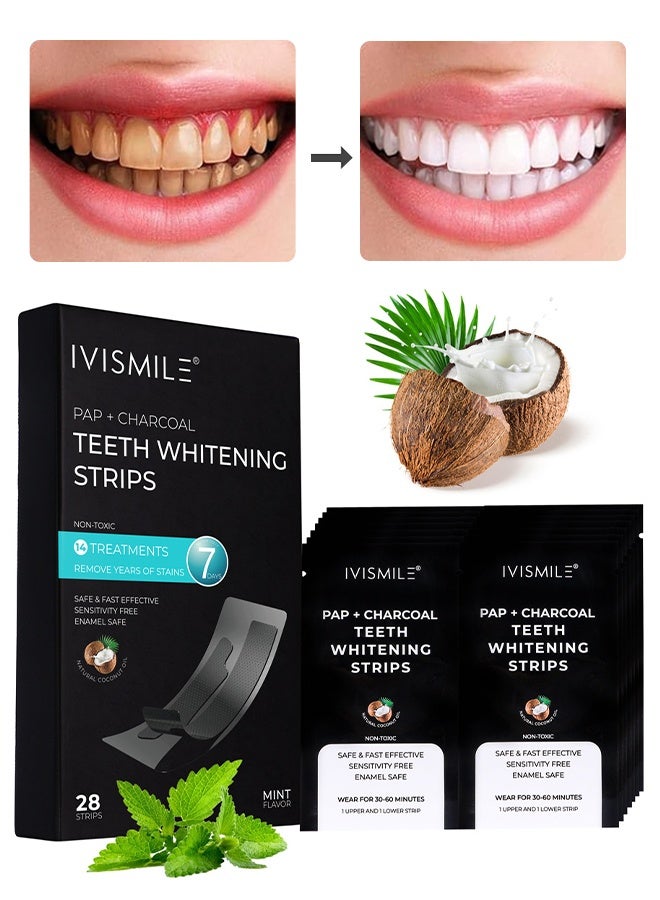 IVISMILE Pap + Charcoal Teeth Whitening Strips, Teeth Whitening Individual Strips – Professional Safe Tooth Whitening Kit, Fast Yellowing Removal & Teeth Cleaning, Gentle for Sensitive Enamel 28 Strips - Image 1